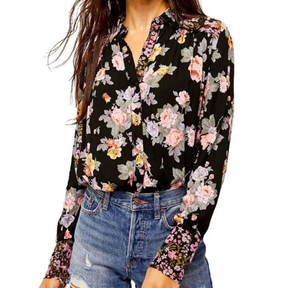FREE PEOPLE Beautiful Floral Boho Cottagecore Relaxed Fit Blouse Size M - Picture 9 of 9